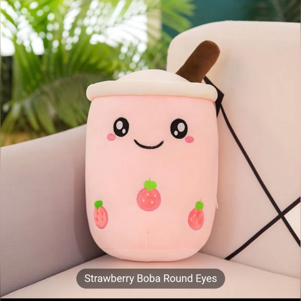 NEW STUFFED STRAWBERRY BOBA ROUND EYES PLUSH TOY